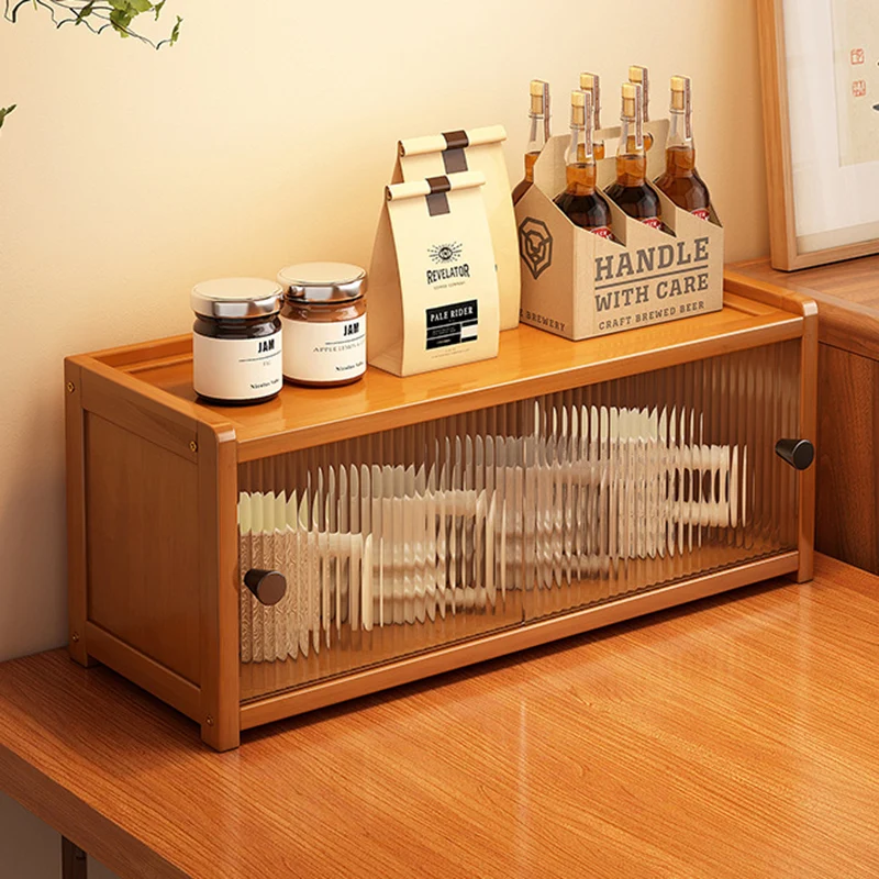 Traditional Vintage Bamboo Acrylic Rectangular Textured Storage Cabinet With 1/2/3 Tier For Living Room