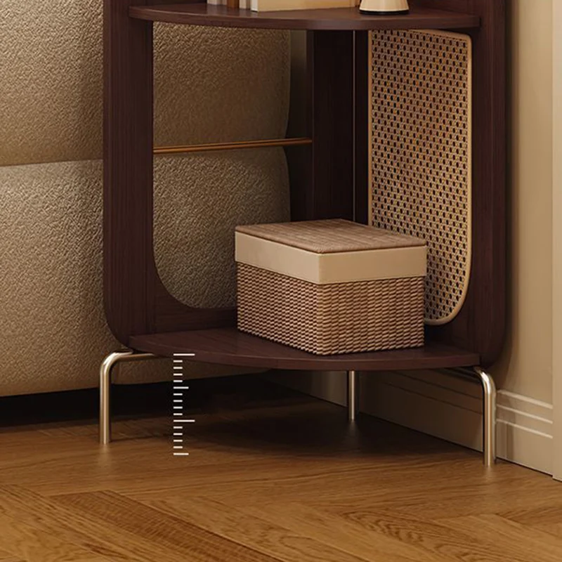 Traditional Chinese Bamboo Rattan Stainless Steel Right Angle Square Arched Storage Shelf 4-Tier For Living Room