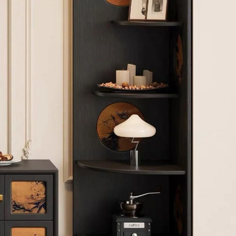 Modern Mid-century Fan-shaped Rubberwood Ash Wood Xiangyun Silk Corner Shelf Unit 4-Tier For Living Room