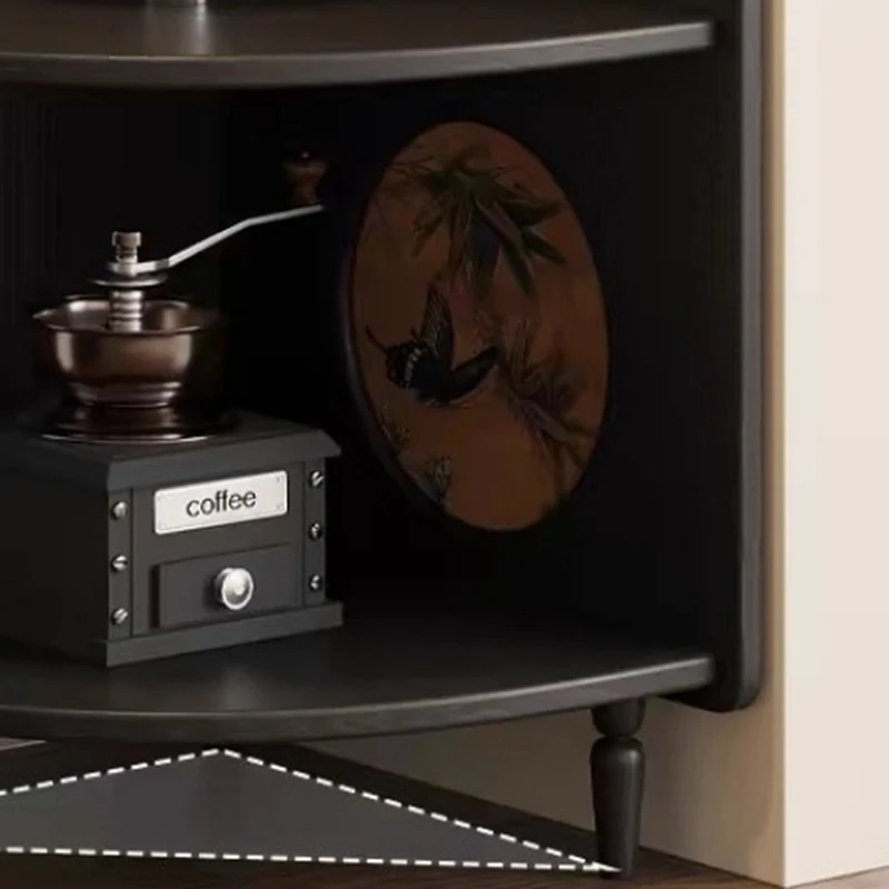 Modern Mid-century Fan-shaped Rubberwood Ash Wood Xiangyun Silk Corner Shelf Unit 4-Tier For Living Room