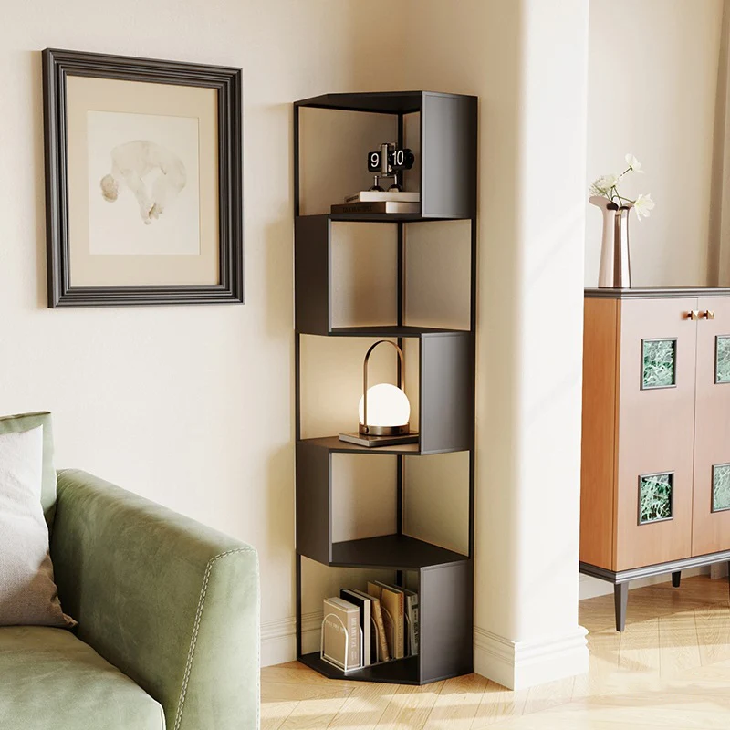 Modern Minimalist Triangle Carbon Steel Corner Shelf Unit 4/5-Tier For Living Room