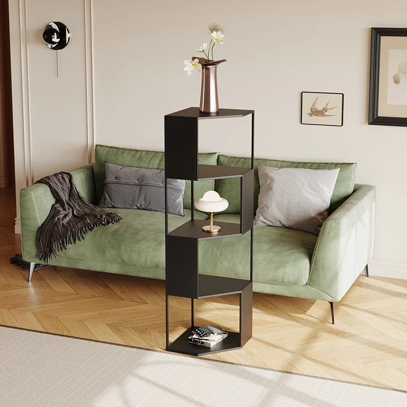 Modern Minimalist Triangle Carbon Steel Corner Shelf Unit 4/5-Tier For Living Room