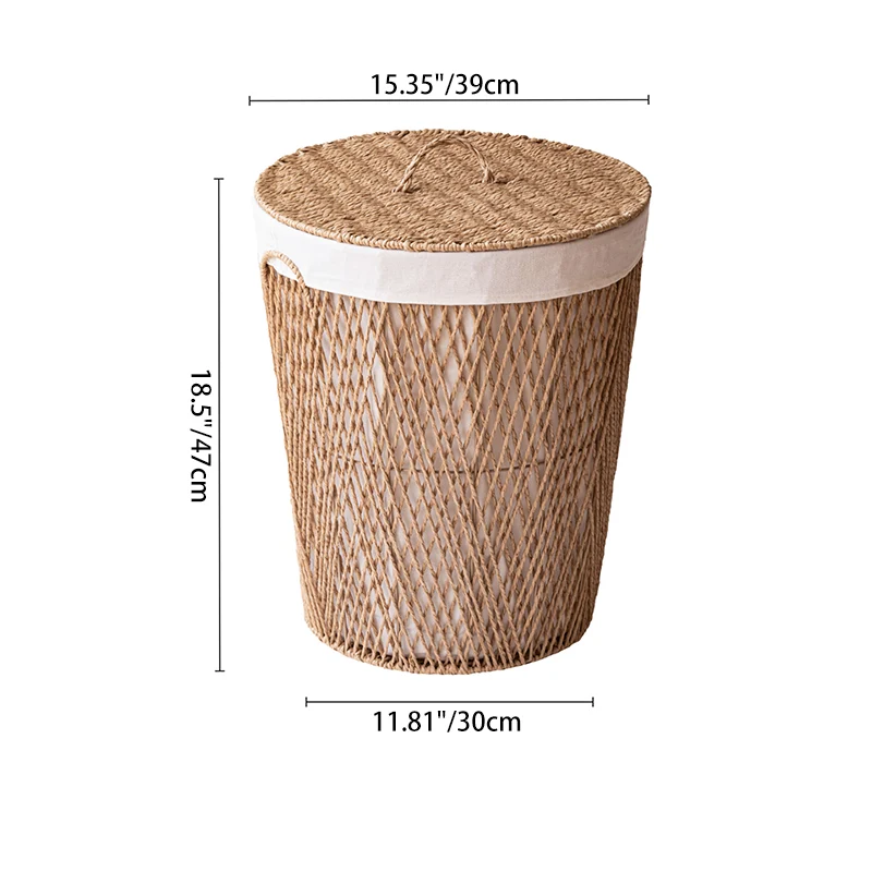 Traditional Japanese Cylindrical Handmade Paper Rope Steel Storage Basket Cabinet 1-Storage For Living Room & Bedroom