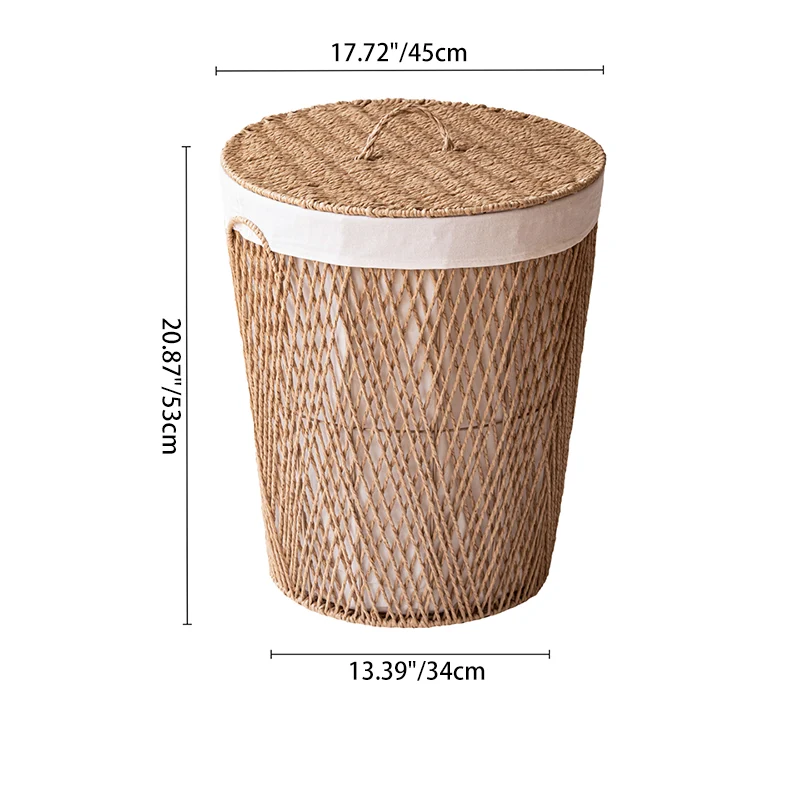 Traditional Japanese Cylindrical Handmade Paper Rope Steel Storage Basket Cabinet 1-Storage For Living Room & Bedroom