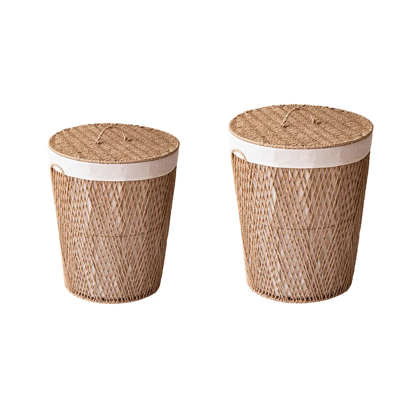 Traditional Japanese Cylindrical Handmade Paper Rope Steel Storage Basket Cabinet 1-Storage For Living Room & Bedroom