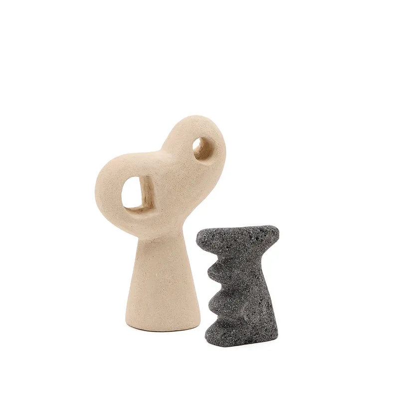 Arif set of stone sculptures in a beige and black finish, 12 cm / 23 cm
