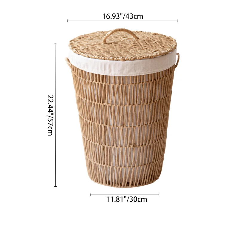 Traditional Japanese Cylindrical Handmade Paper Rope Steel With Handle Storage Basket Cabinet 1-Storage For Living Room & Bedroom