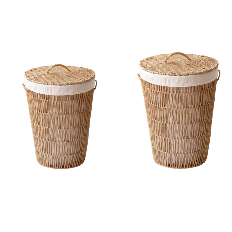 Traditional Japanese Cylindrical Handmade Paper Rope Steel With Handle Storage Basket Cabinet 1-Storage For Living Room & Bedroom
