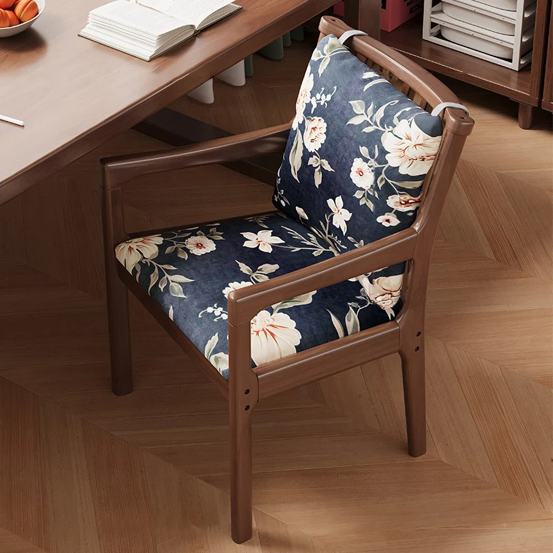 Contemporary Nordic Rectangular Linen-Cotton Rubberwood Multi-Layer Plywood Accent Chair Backrest Armrest For Living Room