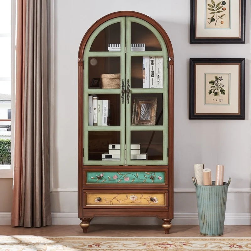 Contemporary Nordic Arched Rectangular Rubberwood Pine Medium Density Fiberboard Storage Cabinet 1-Cabinet For Living Room