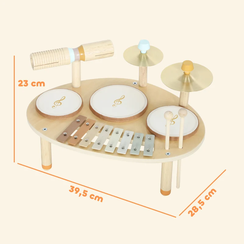 Ensemble percussions pour tout-petit 39,5 x 28,5 x 23 cm éveil sensoriel coordination motrice scandinave en bois naturel 21_0000698