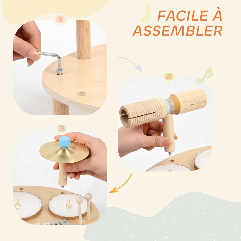Ensemble percussions pour tout-petit 39,5 x 28,5 x 23 cm éveil sensoriel coordination motrice scandinave en bois naturel 21_0000698