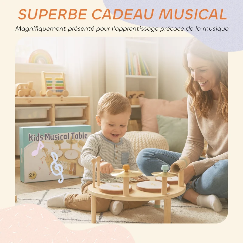 Ensemble percussions pour tout-petit 39,5 x 28,5 x 23 cm éveil sensoriel coordination motrice scandinave en bois naturel 21_0000698