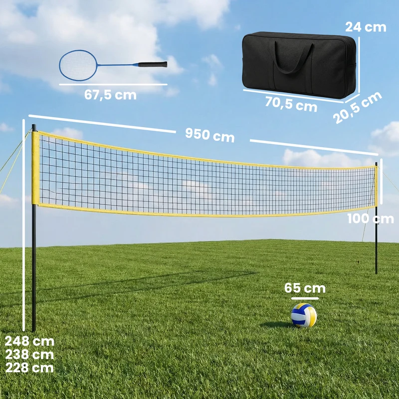 Ensemble de volley et badminton extérieur 950 x 100 x 248 cm hauteur réglable installation rapide tendance en acier noir 21_0006674