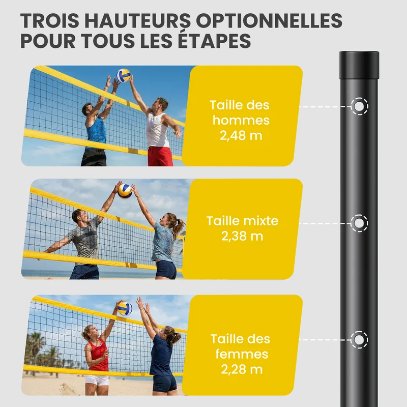 Ensemble de volley et badminton extérieur 950 x 100 x 248 cm hauteur réglable installation rapide tendance en acier noir 21_0006674