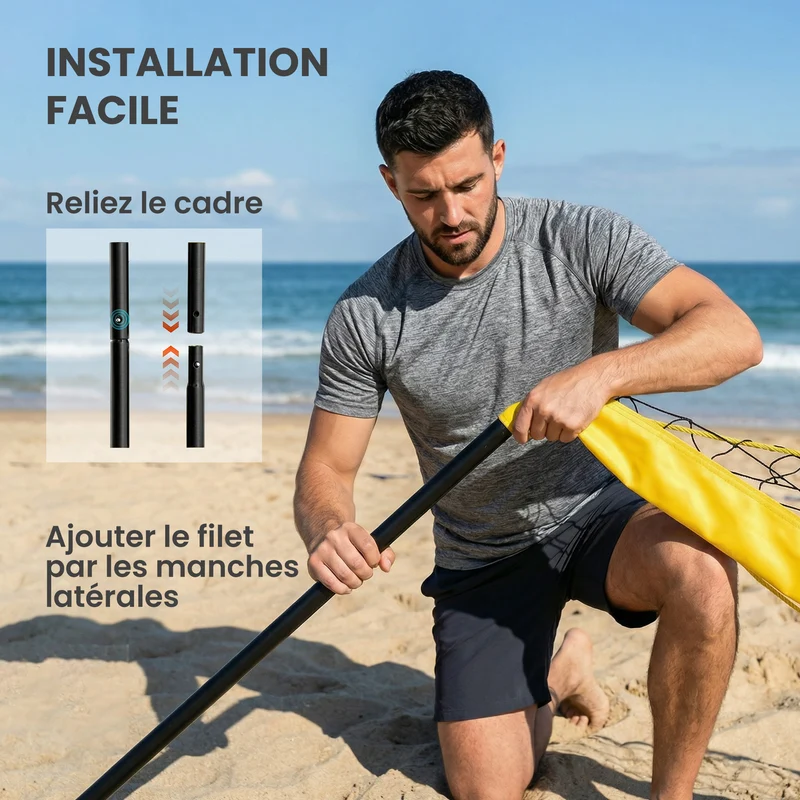 Ensemble de volley et badminton extérieur 950 x 100 x 248 cm hauteur réglable installation rapide tendance en acier noir 21_0006674