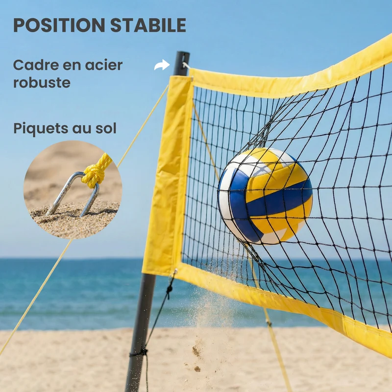 Ensemble de volley et badminton extérieur 950 x 100 x 248 cm hauteur réglable installation rapide tendance en acier noir 21_0006674