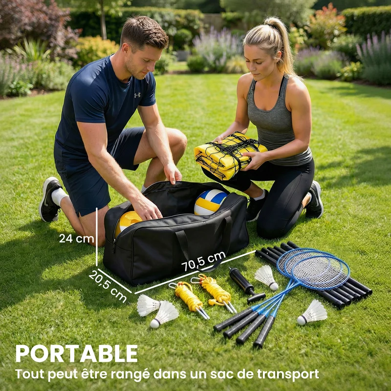 Ensemble de volley et badminton extérieur 950 x 100 x 248 cm hauteur réglable installation rapide tendance en acier noir 21_0006674