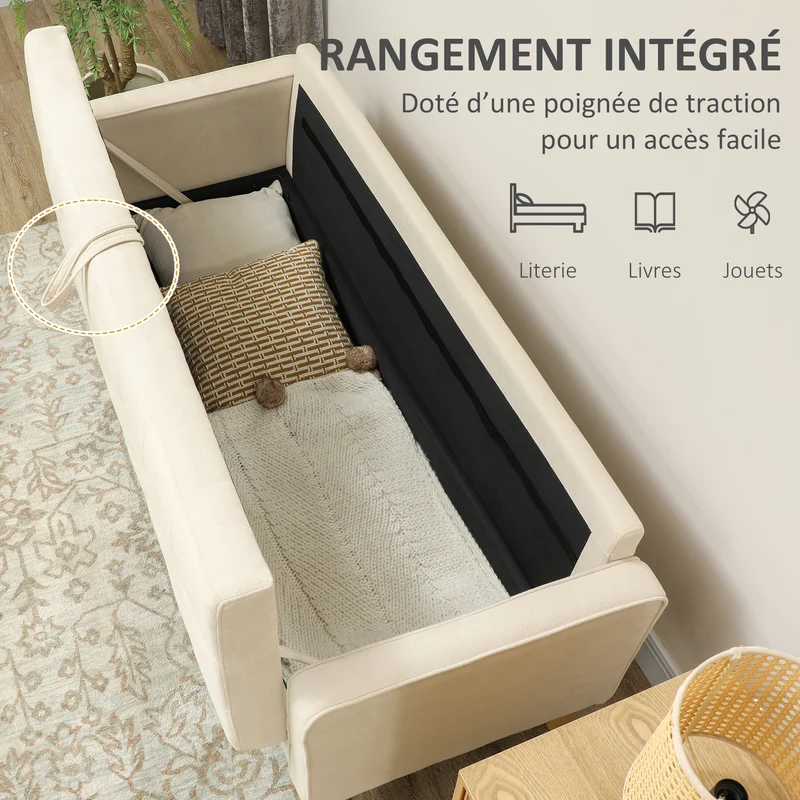 Canapé 3 places salon 166.5 x 62 x 82 cm rangement caché dossier capitonné style contemporain épuré en polyester crème 21_0003014