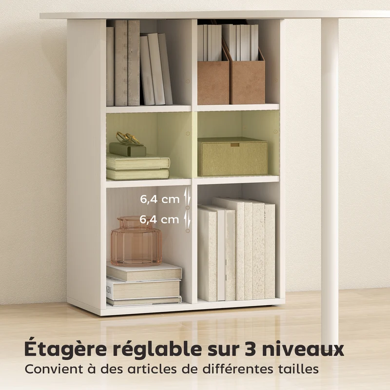 Bureau d'ordinateur irrégulier 100 x 59 x 75.5 cm 6 compartiments réglables rangement sûr épuré moderne en MDF blanc 21_0002554