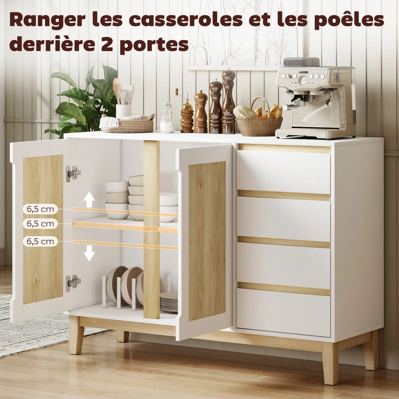 Buffet meuble de rangement salon 120 x 40 x 86 cm rangement modulable étagère réglable scandinave épuré en MDF blanc 21_0003558