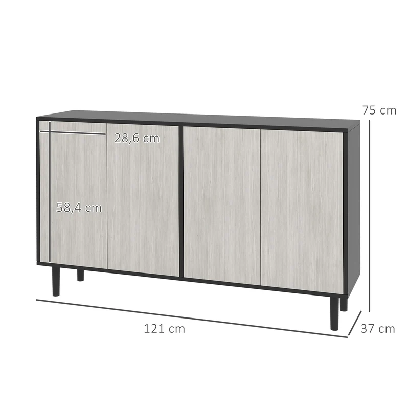 Buffet de cuisine 121 x 37 x 75 cm 2 portes et étagères réglables contemporain épuré en panneau de particules gris foncé 21_0003214