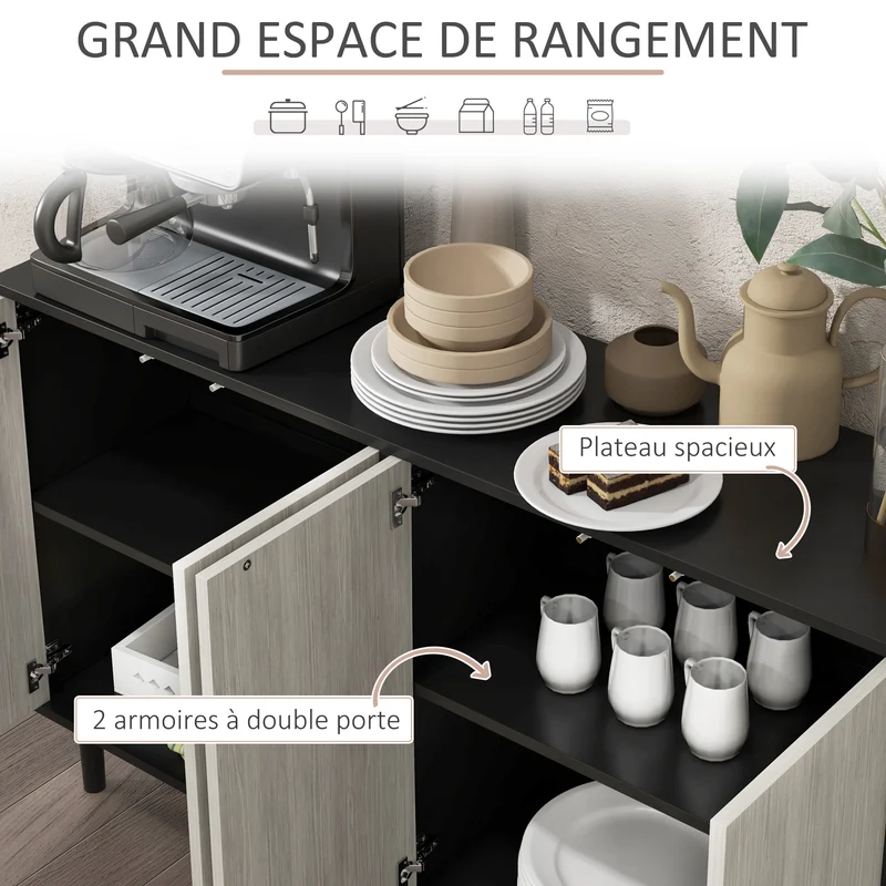 Buffet de cuisine 121 x 37 x 75 cm 2 portes et étagères réglables contemporain épuré en panneau de particules gris foncé 21_0003214