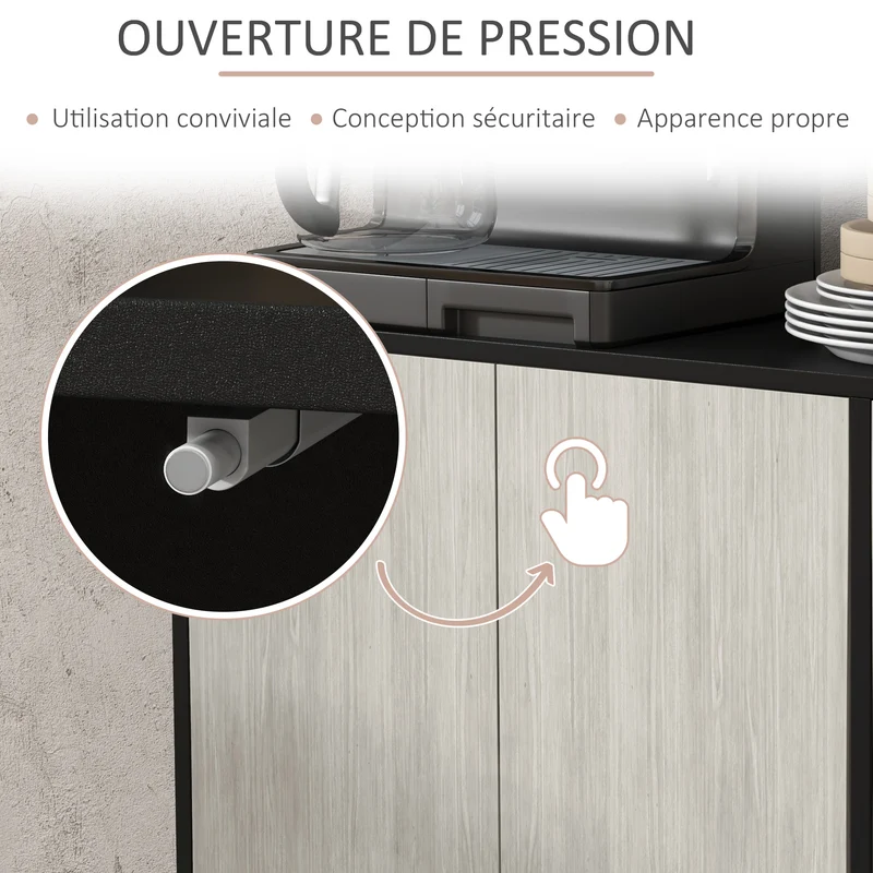Buffet de cuisine 121 x 37 x 75 cm 2 portes et étagères réglables contemporain épuré en panneau de particules gris foncé 21_0003214