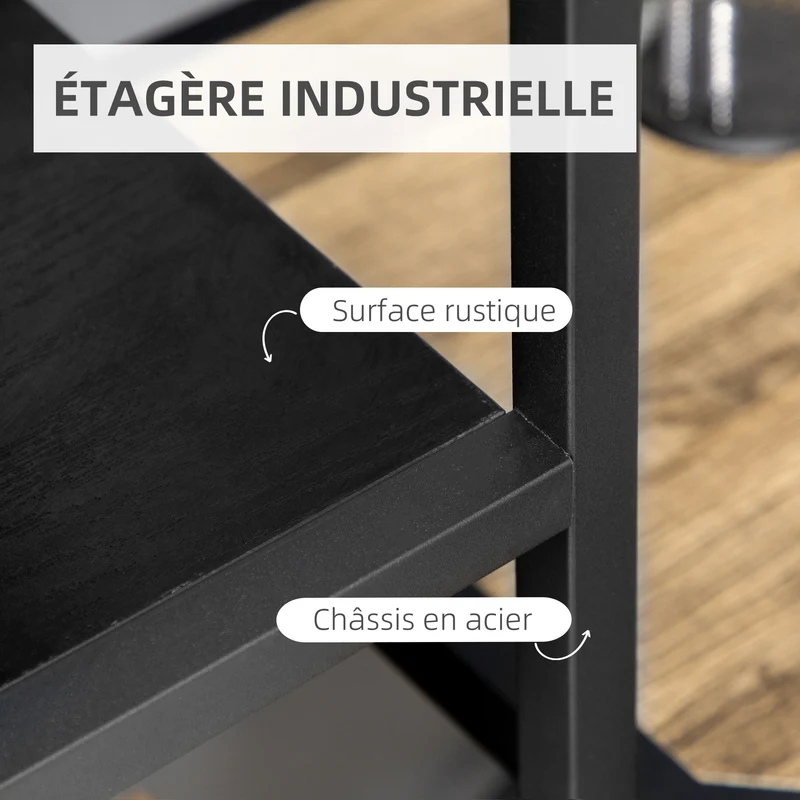 Bibliothèque étagère de rangement salon 83 x 34 x 180 cm gain de place 7 niveaux style industriel épuré en MDF noir 21_0002888