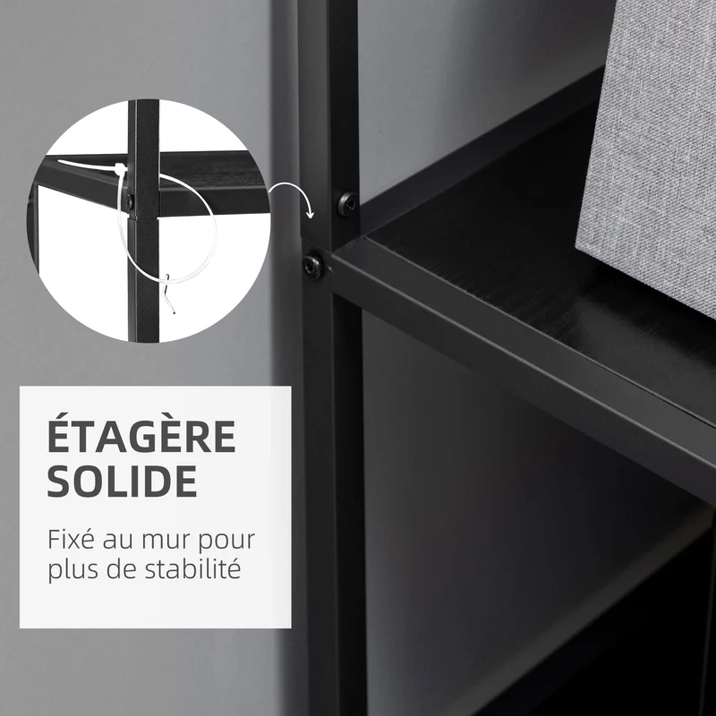 Bibliothèque étagère de rangement salon 83 x 34 x 180 cm gain de place 7 niveaux style industriel épuré en MDF noir 21_0002888