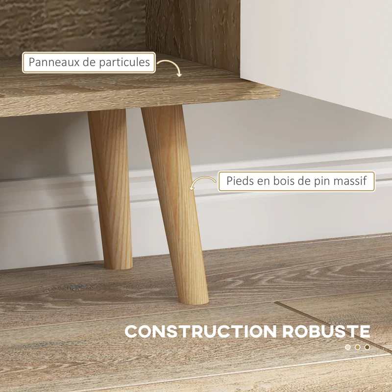 Bibliothèque étagère 80 x 23,5 x 123 cm 5 niches 1 placard pieds effilés inclinés scandinave pratique en bois chêne 21_0002410