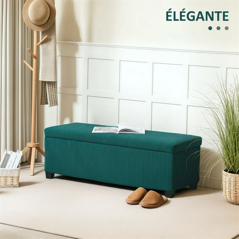 Banc de rangement bout de lit 112 x 42 x 40 cm rangement 84 l assise confortable moderne tendance salon en velours vert 21_0002966