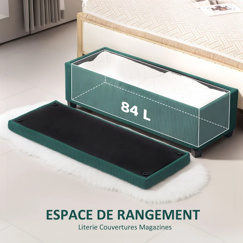 Banc de rangement bout de lit 112 x 42 x 40 cm rangement 84 l assise confortable moderne tendance salon en velours vert 21_0002966