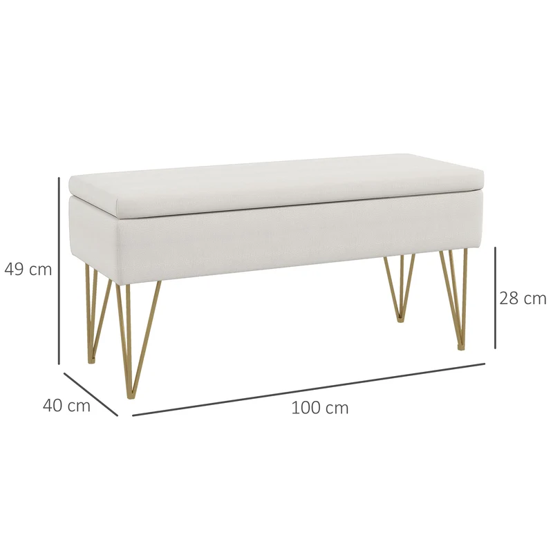 Banc coffre rectangulaire salon entrée 100 x 40 x 49 cm rangement pratique assise douce minimaliste en polyester crème 21_0001583