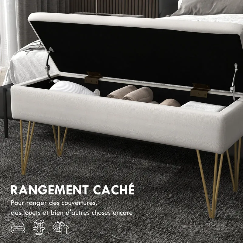 Banc coffre rectangulaire salon entrée 100 x 40 x 49 cm rangement pratique assise douce minimaliste en polyester crème 21_0001583