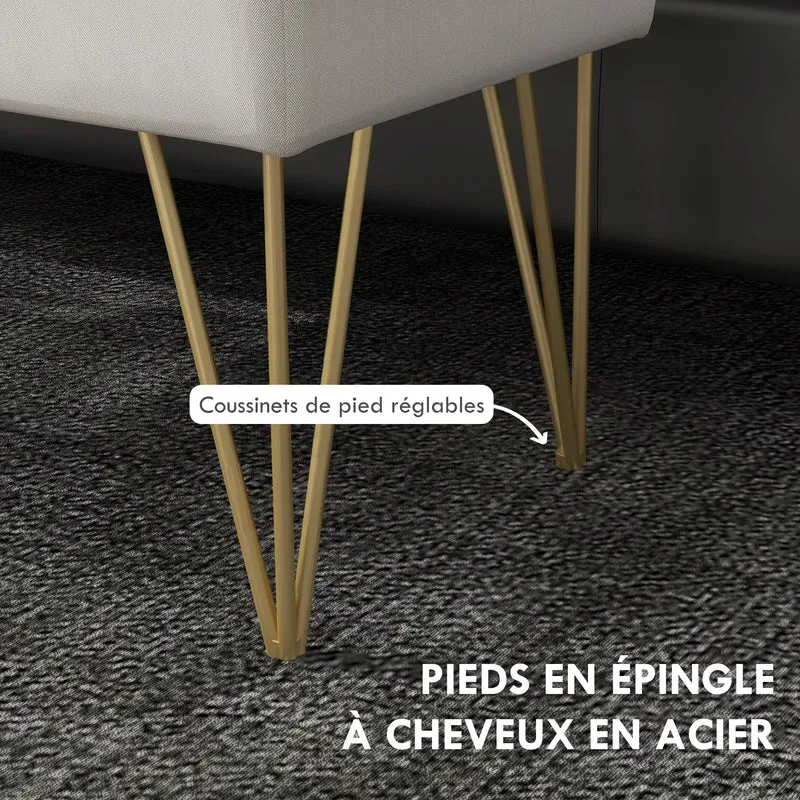 Banc coffre rectangulaire salon entrée 100 x 40 x 49 cm rangement pratique assise douce minimaliste en polyester crème 21_0001583
