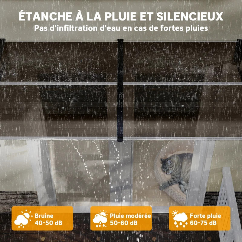Auvent de porte incurvé 200 x 96 x 27 cm protège pluie uv neige montage facile moderne épuré en polycarbonate marron 21_0007104
