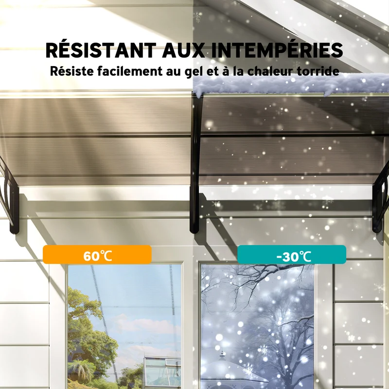 Auvent de porte incurvé 200 x 96 x 27 cm protège pluie uv neige montage facile moderne épuré en polycarbonate marron 21_0007104