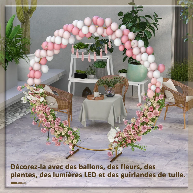 Arche de jardin pour plantes grimpantes 222 x 60 x 224 cm stable facile à assembler classique décoratif en acier doré 21_0003991
