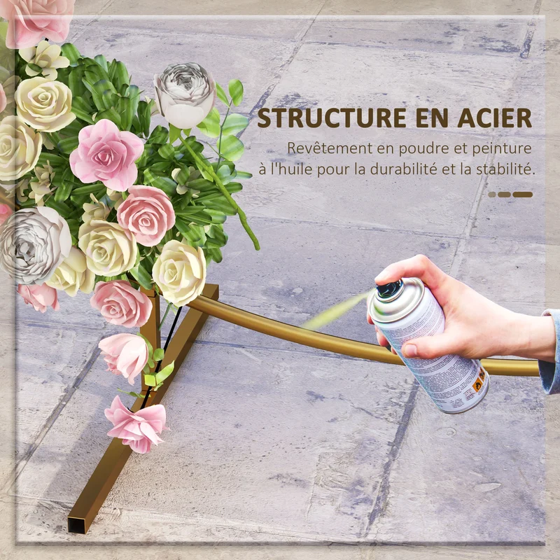 Arche de jardin pour plantes grimpantes 222 x 60 x 224 cm stable facile à assembler classique décoratif en acier doré 21_0003991