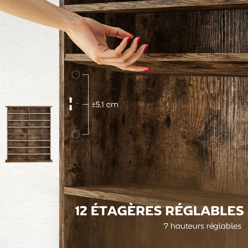 Étagère cd dvd 106.5 x 24 x 126.3 cm capacité 720 profondeur réduite rustique vintage en panneau de particules marron 21_0002516