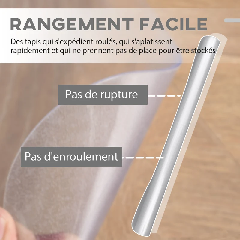 Tapis pour chaise de bureau rectangulaire 120 x 90 x 0,15 cm antidérapant lavable minimaliste en plastique transparent 21_0006425