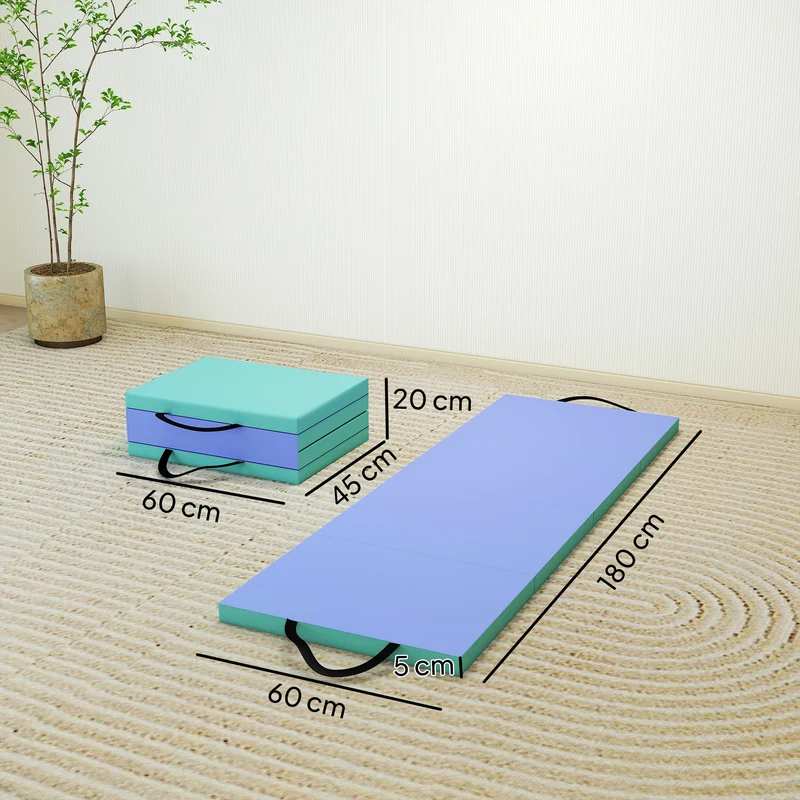 Tapis de gymnastique pliable 180 x 60 x 5 cm protection articulaire antidérapant moderne en polyéthylène expansé vert 21_0006601