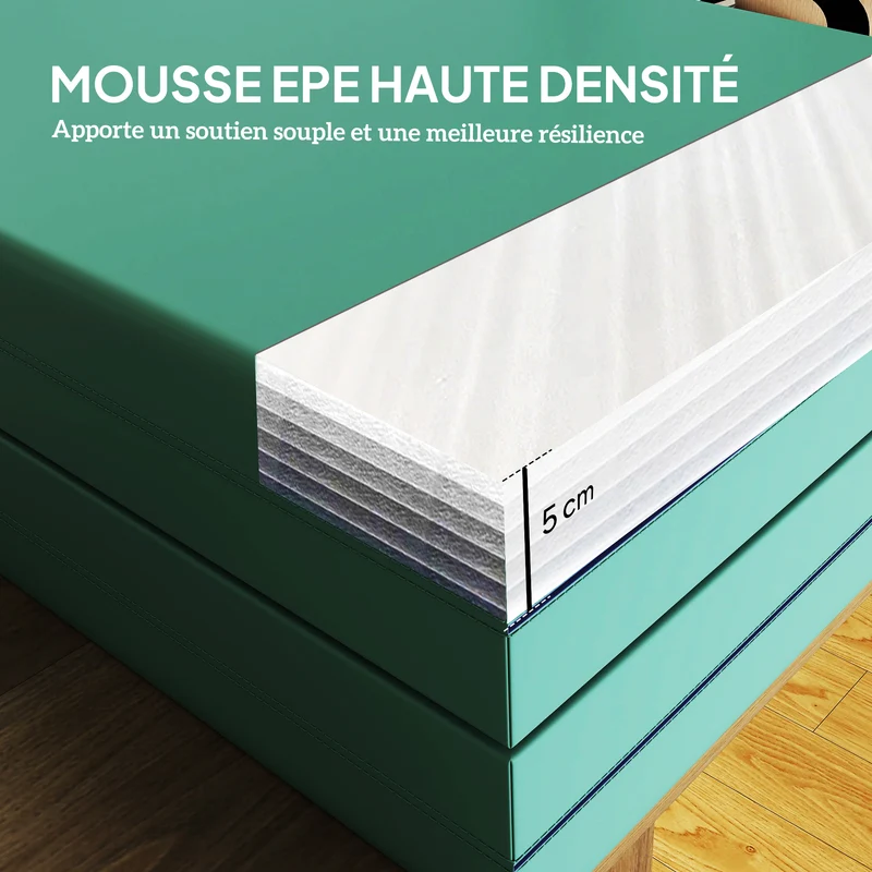 Tapis de gymnastique pliable 180 x 60 x 5 cm protection articulaire antidérapant moderne en polyéthylène expansé vert 21_0006601