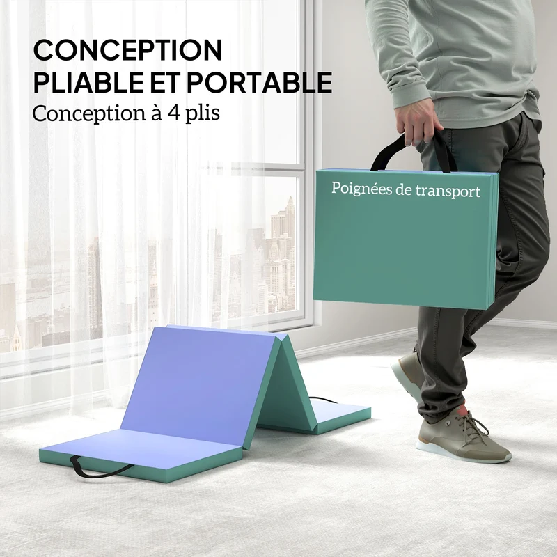 Tapis de gymnastique pliable 180 x 60 x 5 cm protection articulaire antidérapant moderne en polyéthylène expansé vert 21_0006601