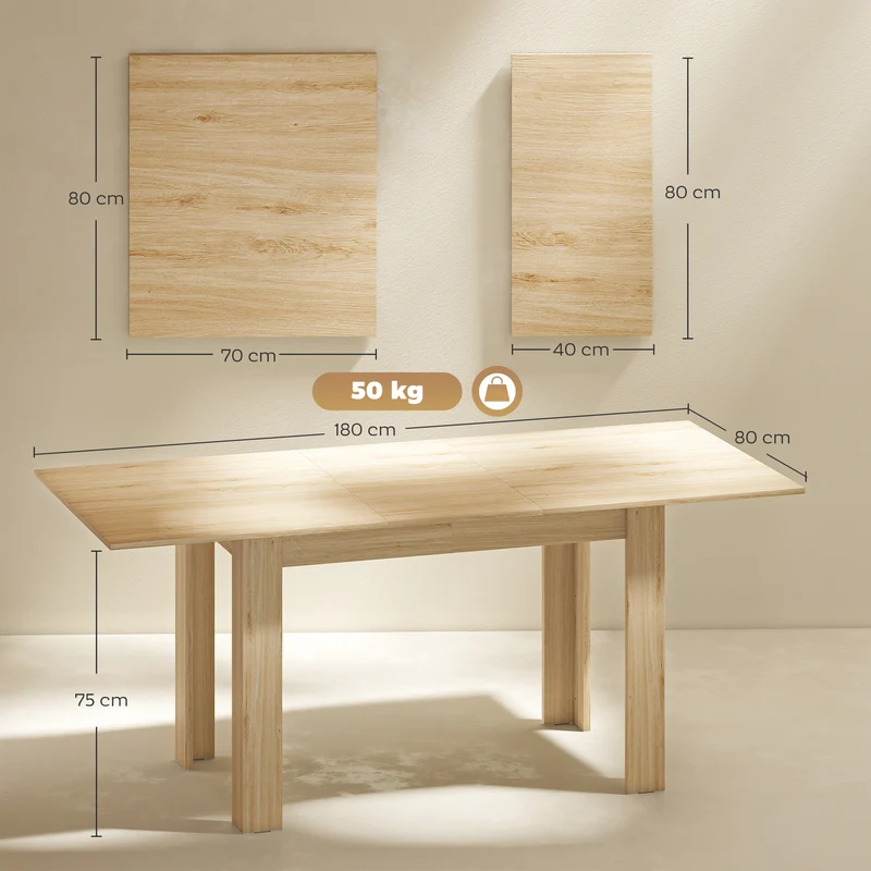 Table à manger extensible 140 x 80 x 75 cm 6-8 places rallonges intégrées convivial design moderne en MDF bois naturel 21_0003314