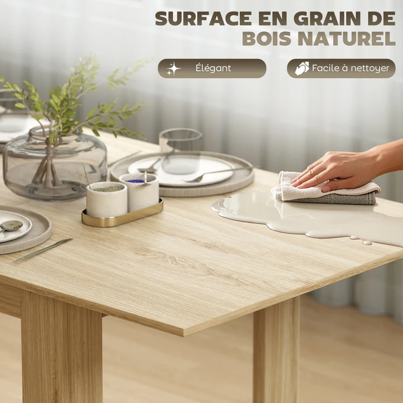 Table à manger extensible 140 x 80 x 75 cm 6-8 places rallonges intégrées convivial design moderne en MDF bois naturel 21_0003314