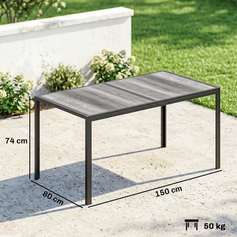 Table de jardin 150 x 80 x 74 cm 4 à 6 places résistante aux intempéries design contemporain en acier galvanisé gris 21_0005352