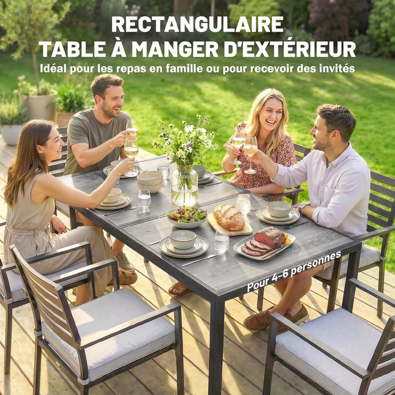 Table de jardin 150 x 80 x 74 cm 4 à 6 places résistante aux intempéries design contemporain en acier galvanisé gris 21_0005352