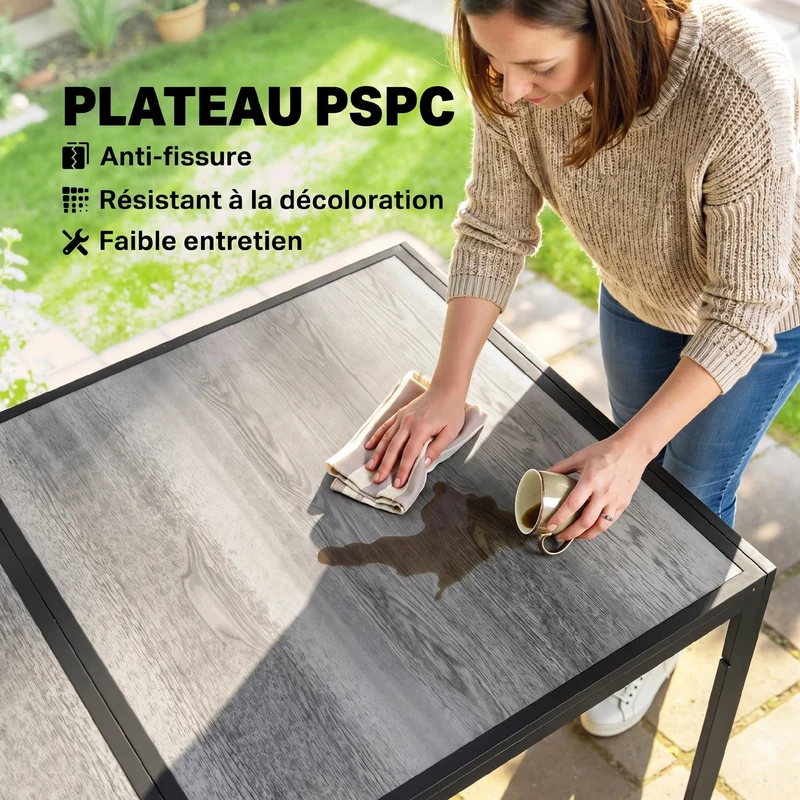 Table de jardin 150 x 80 x 74 cm 4 à 6 places résistante aux intempéries design contemporain en acier galvanisé gris 21_0005352